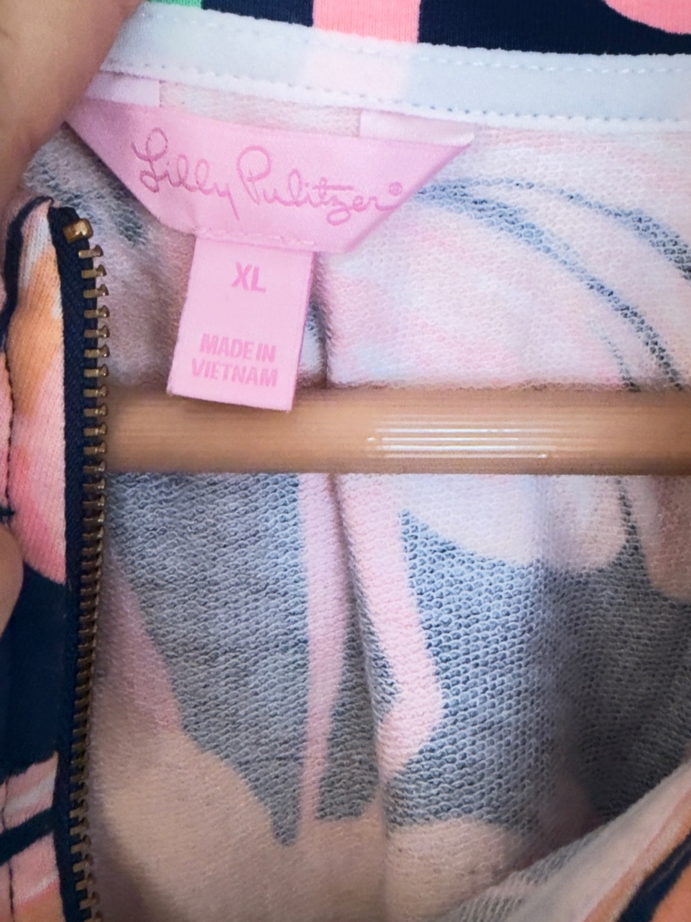 Lilly Pulitzer Flamingo Print Quarter-Zip Pullover on Navy - Picture 2 of 2